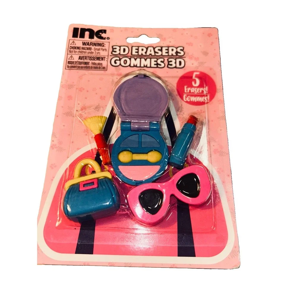 Lot of 3 Novelty Erasers Packs 3D Makeup Girly Donuts Gamer Stackable Pencil NWT